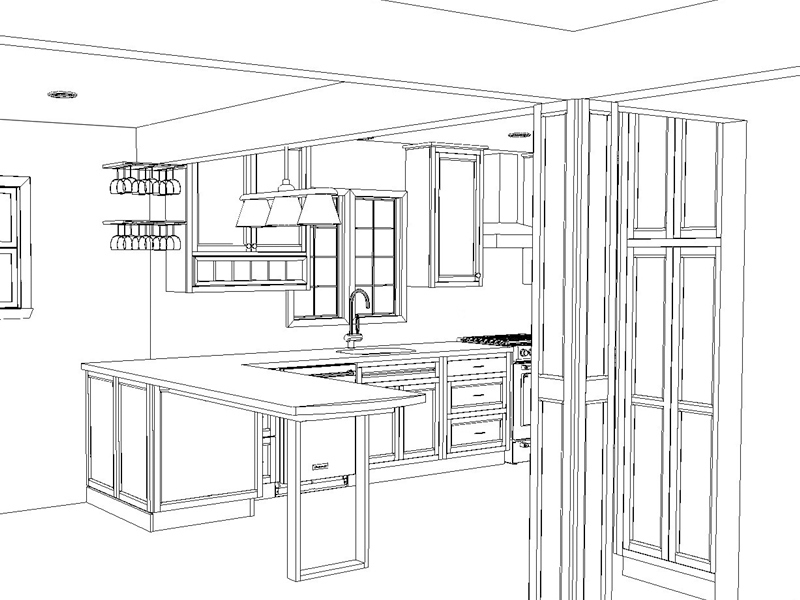 kitchen design drawing - 3D rendering drawing