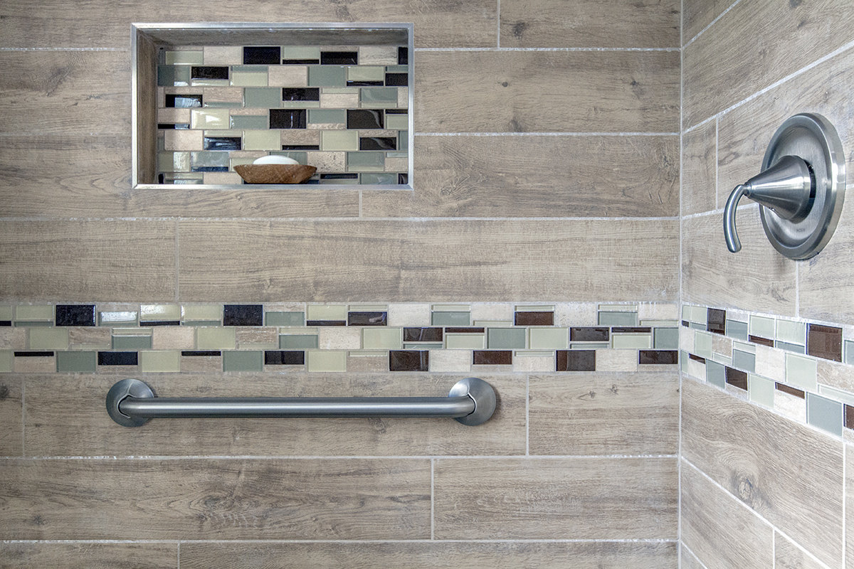 Tiled shower.