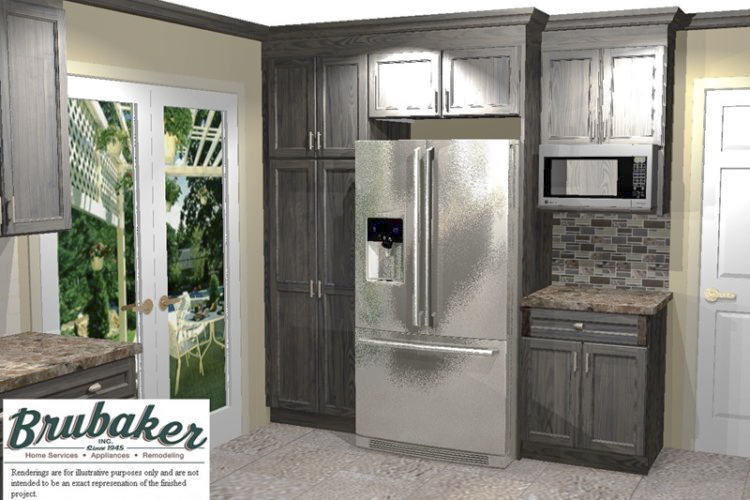 A 3D rendering of a kitchen.