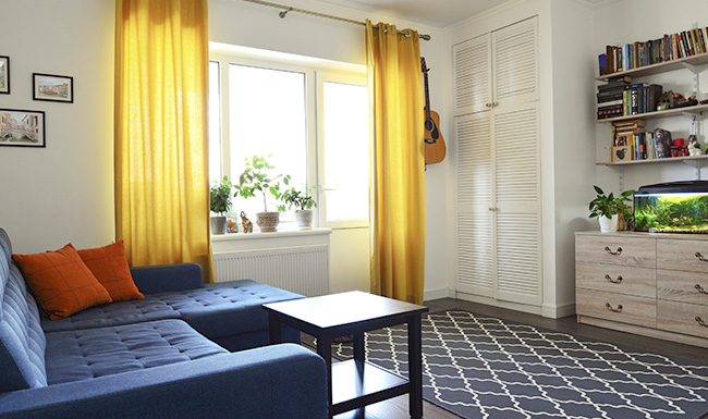 A clean and well organized Livingroom.