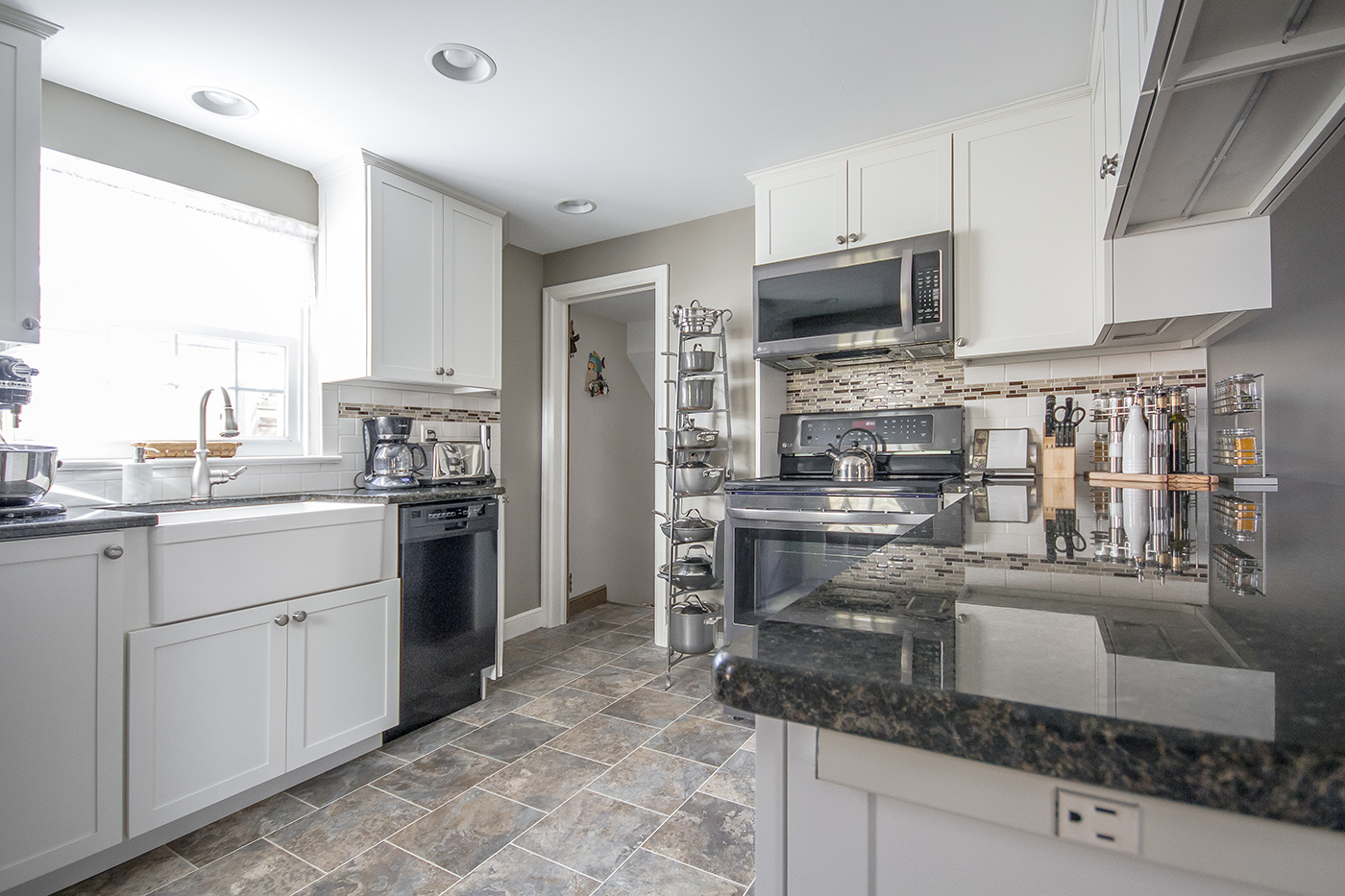 A mirror polished kitchen counter.