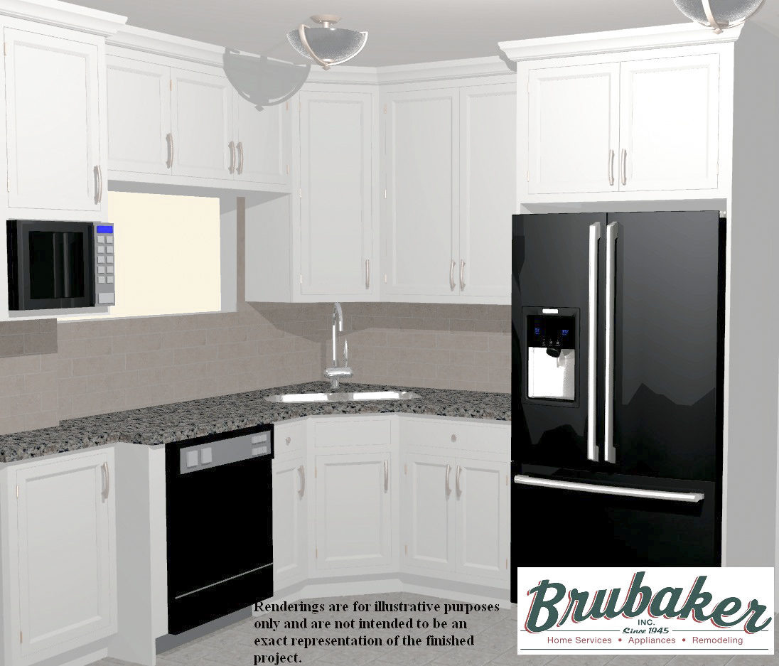 A 3D rendering of a kitchen.