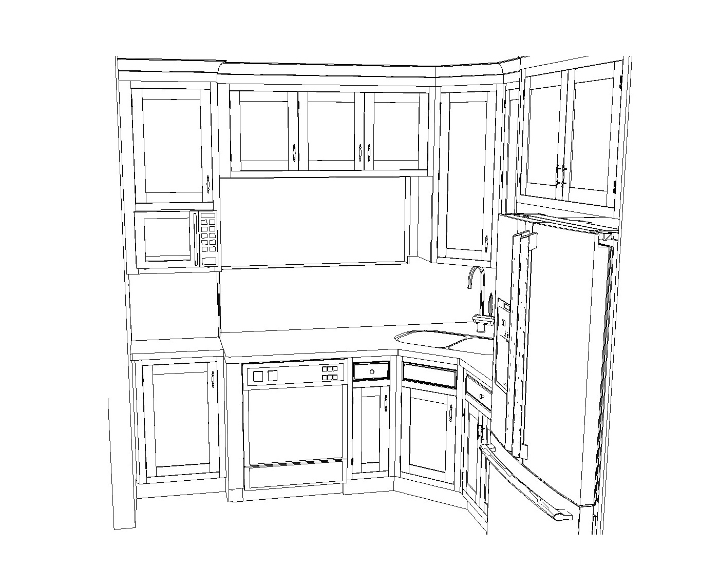 A drawing of a planned kitchen layout.