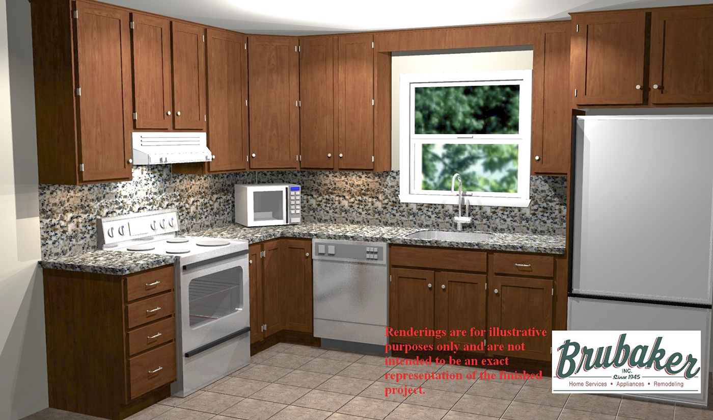 A 3D rendering of a kitchen.