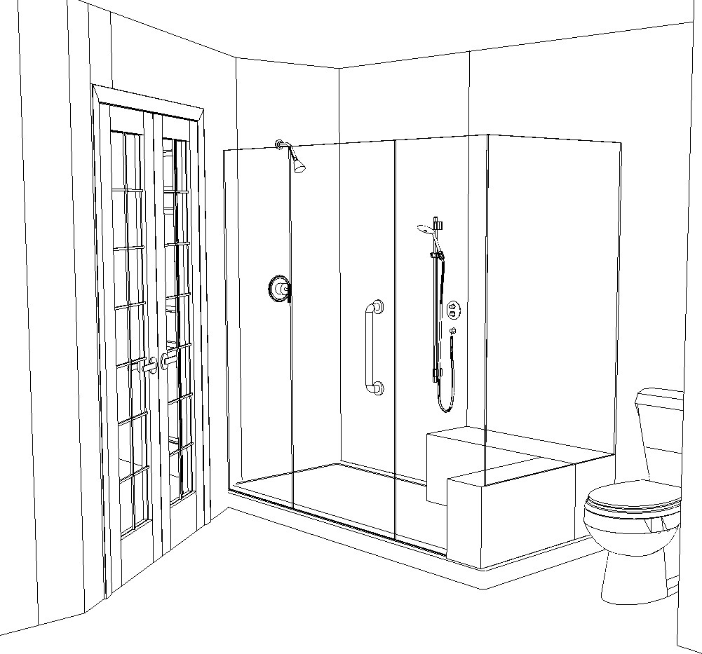 A 3D sketch of a bathroom.
