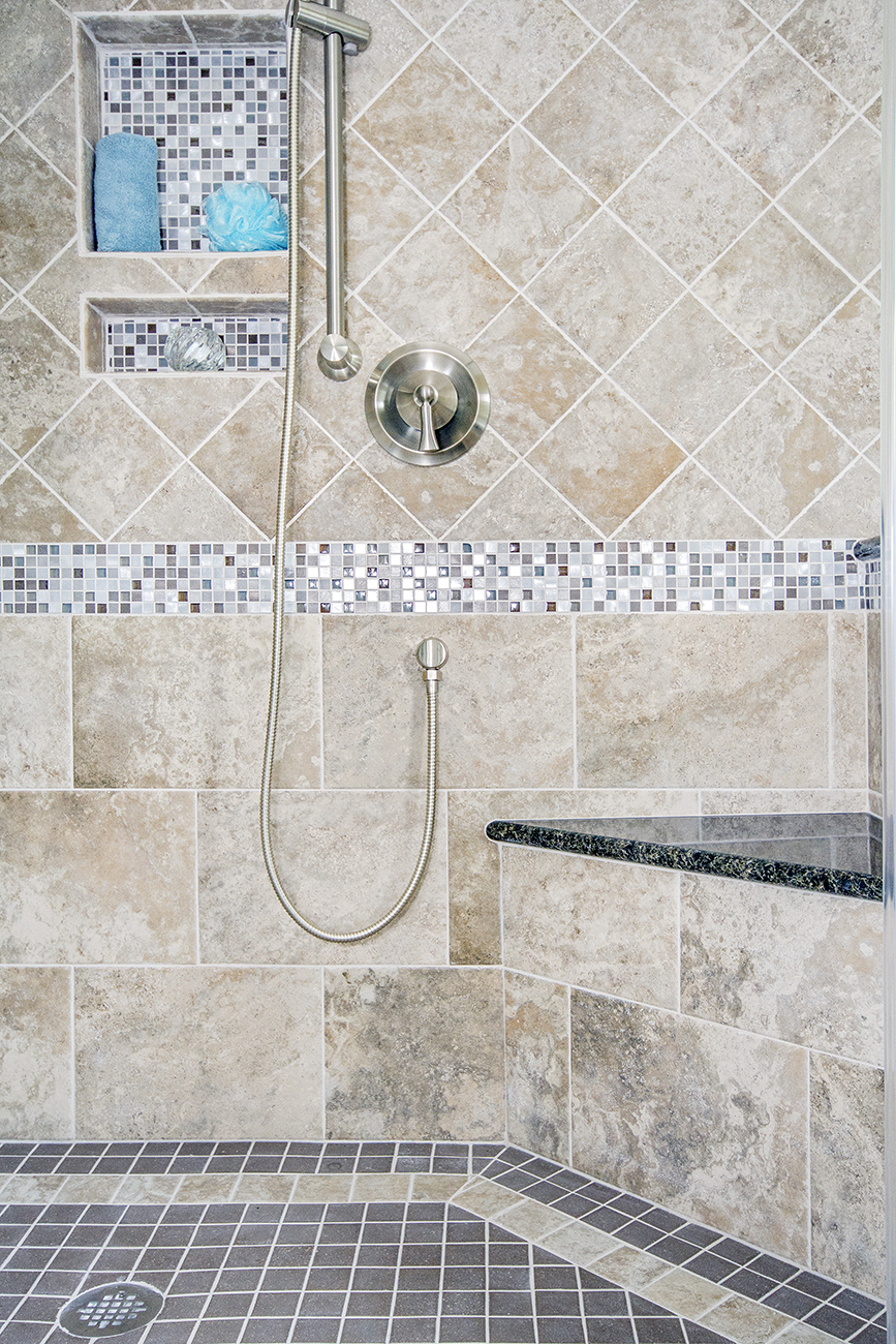 A tiled shower.