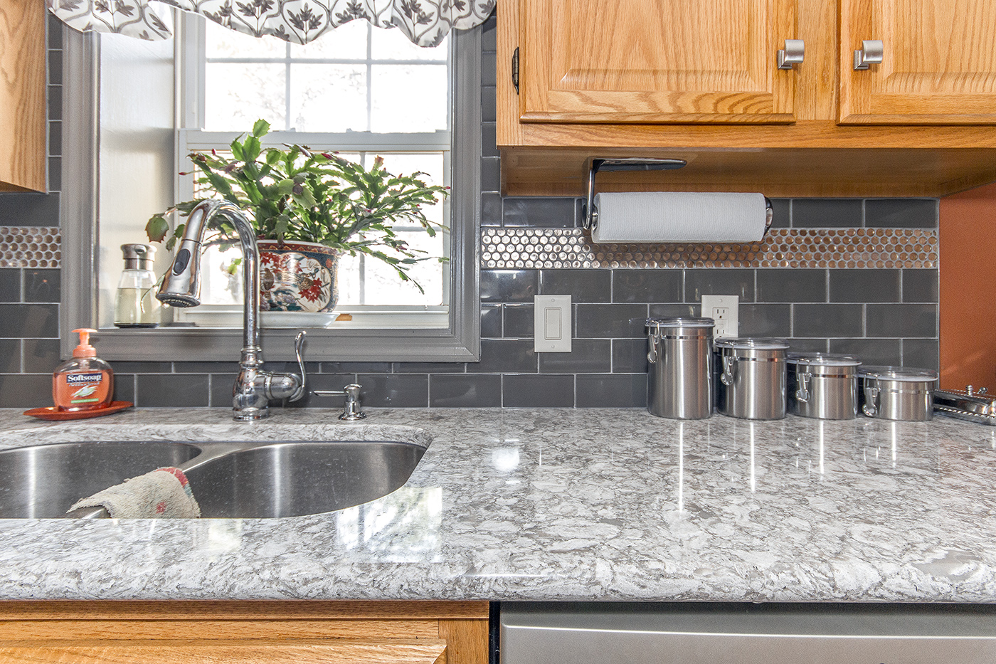 A beautiful kitchen counter and sink.