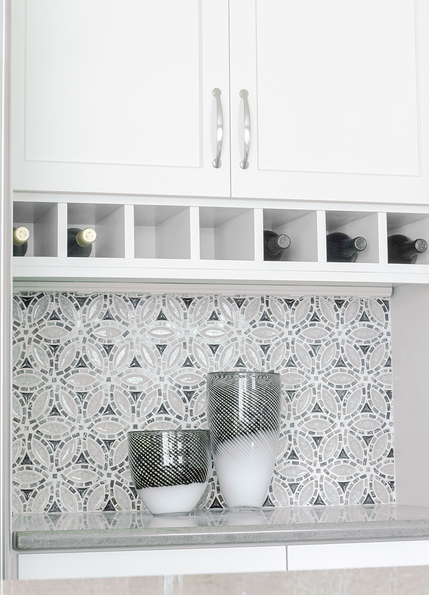 A kitchen counter and cabinet.