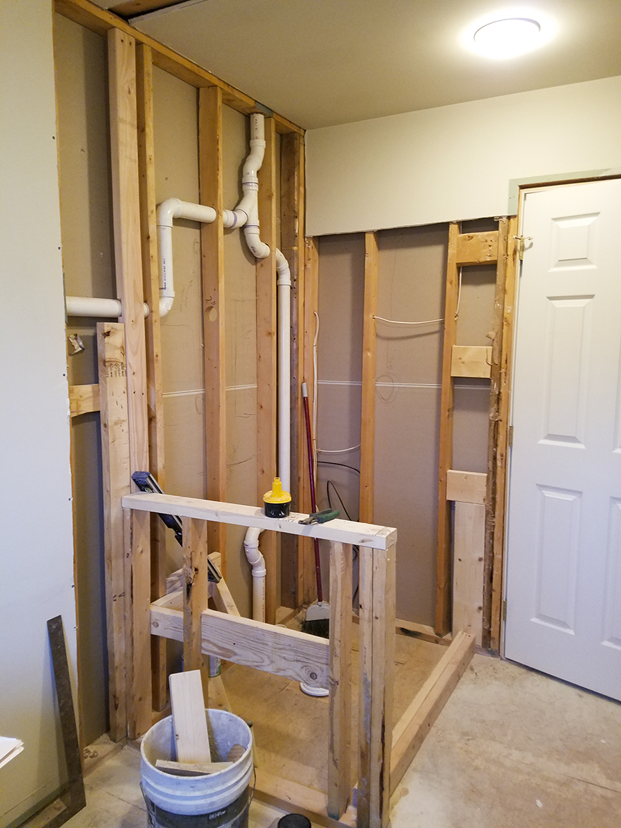 A shower being remodeled.