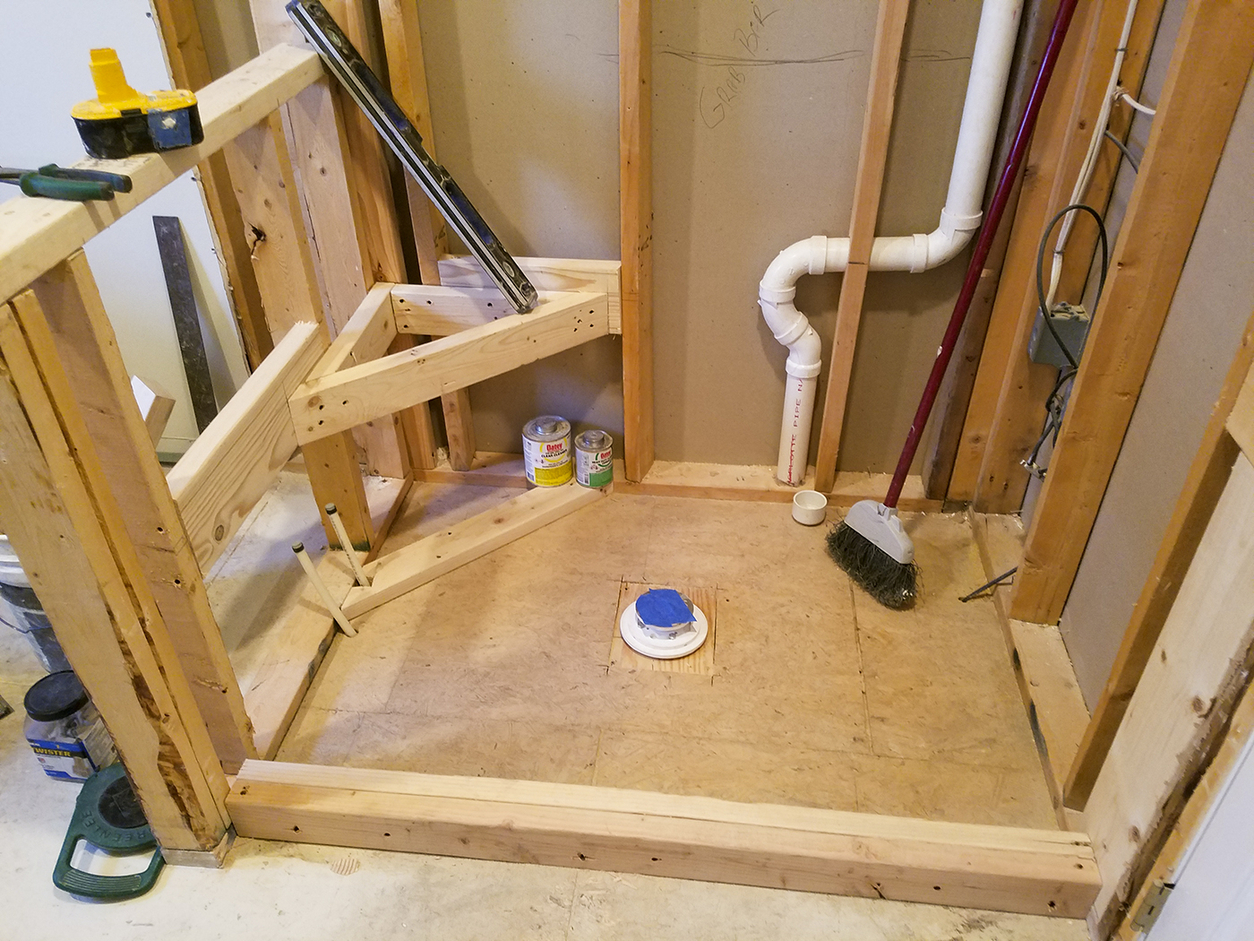 A shower being remodeled.