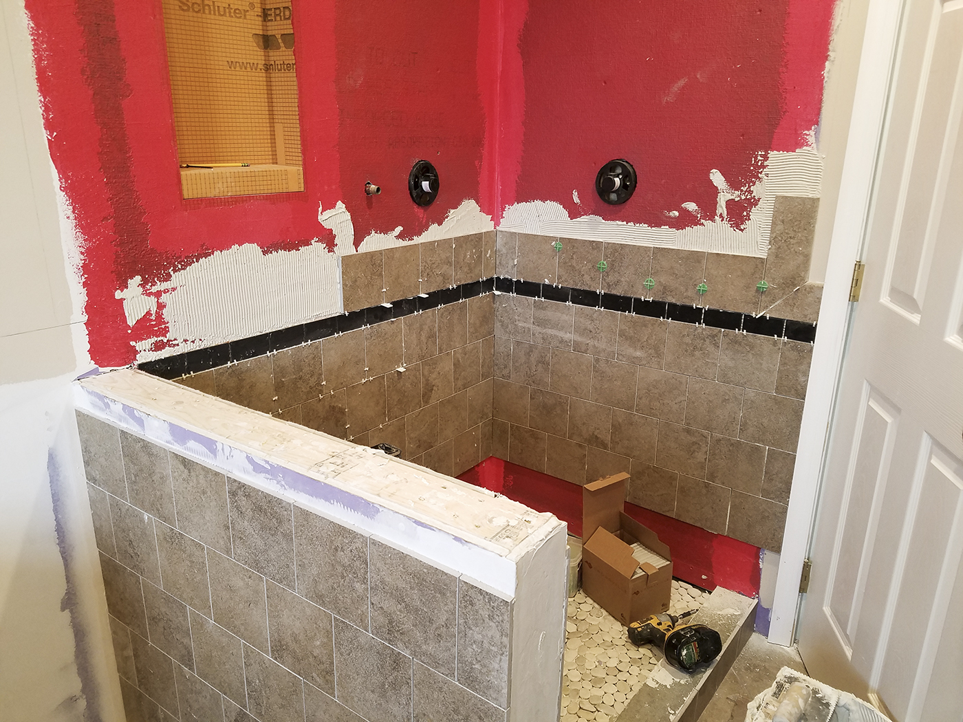 A shower being remodeled.