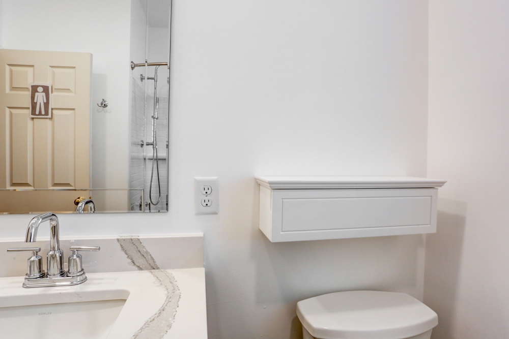 bathroom remodel with closed drawer